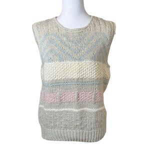 Vintage Country Concepts Womens Hand Knit Sweater Vest Medium Pastel Boho Chunky